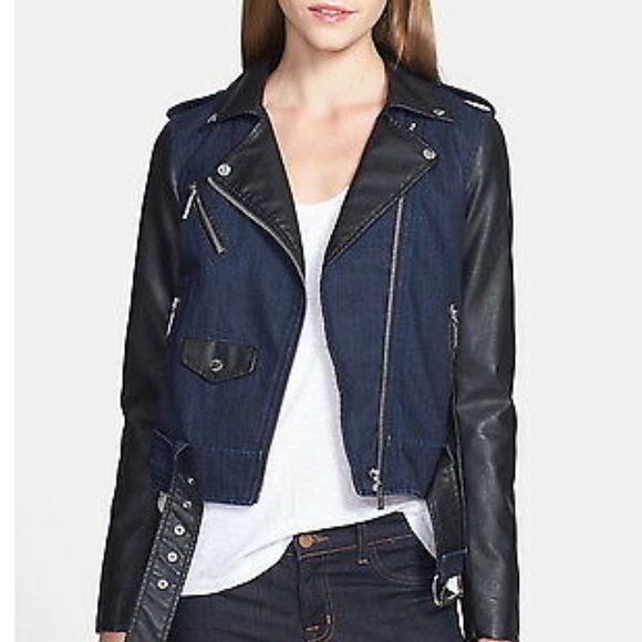 Michael Kors Faux Leather Denim Jacket - Picture 2 of 8